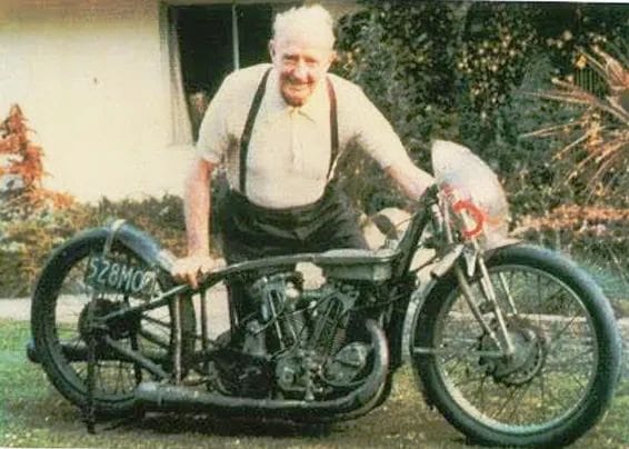 Burt Munro with his 1920 Indian Scout "The Worlds Fastest Indian"